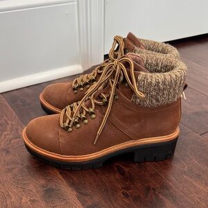 NEW MIA Tan & Brown Lace Up Boots w/Knit Sweater Ankle Cuff Hiking Winter Fall